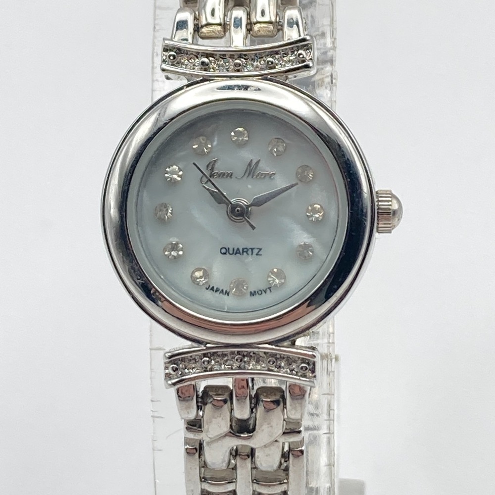 Jean Marc Women's Watch 22mm Silver Tone MOP Crystals New Battery 7.75"